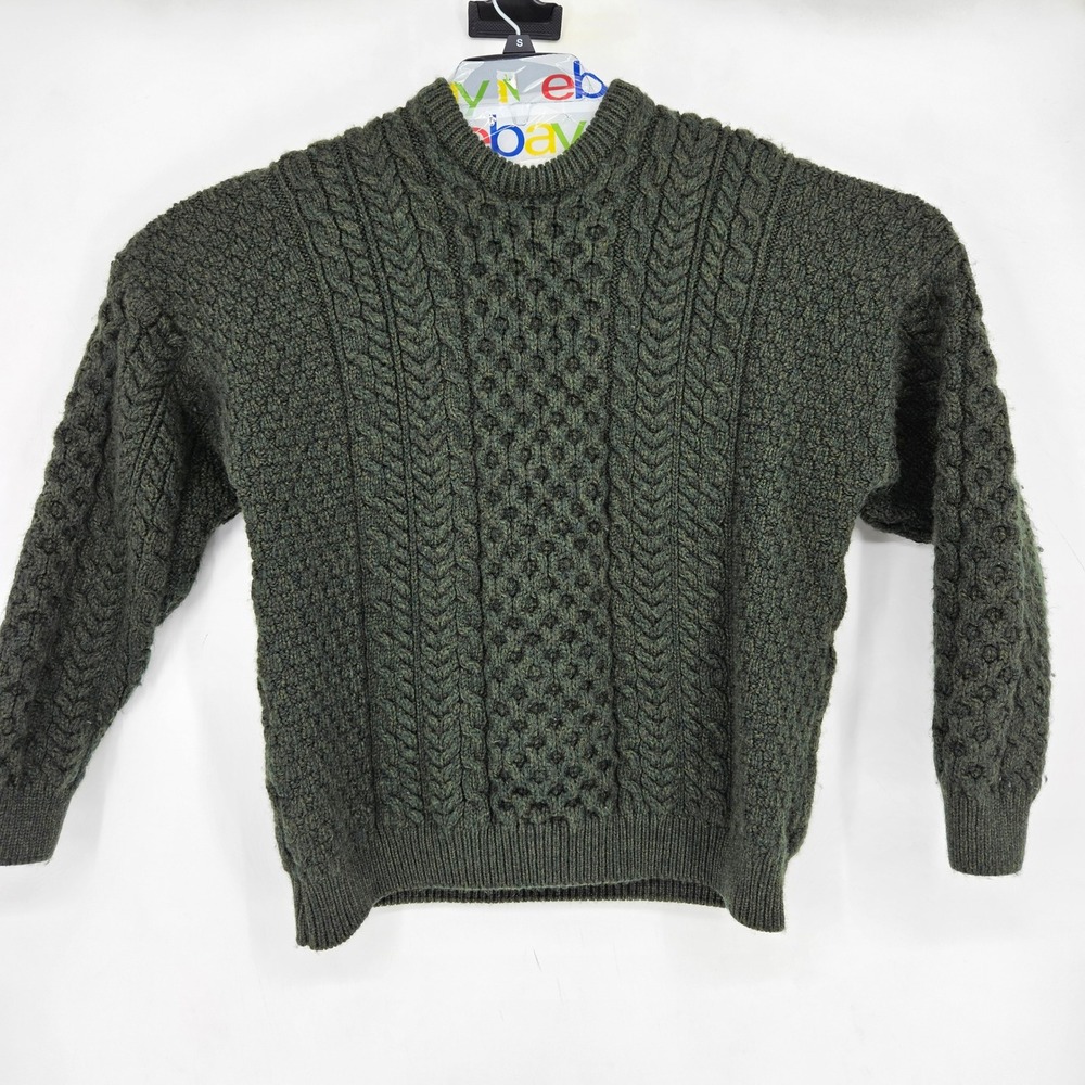 Carraig Donn Sweater Mens XXL Cable‎ Knit Merino Wool Green Long Sleeve Casual